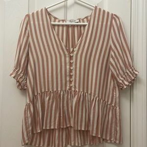 Madewell Pink and White striped peplum top